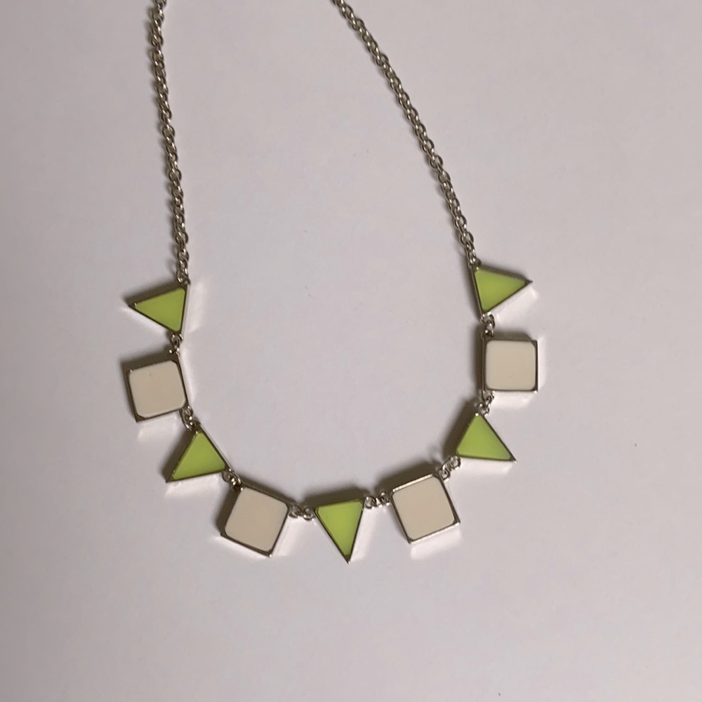 Geometric statement Necklace Off white and bright green